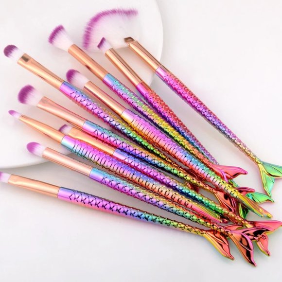 Cute4less2012 Other - 10 Piece Diamond Mermaid Make Up Brush Set Rainbow